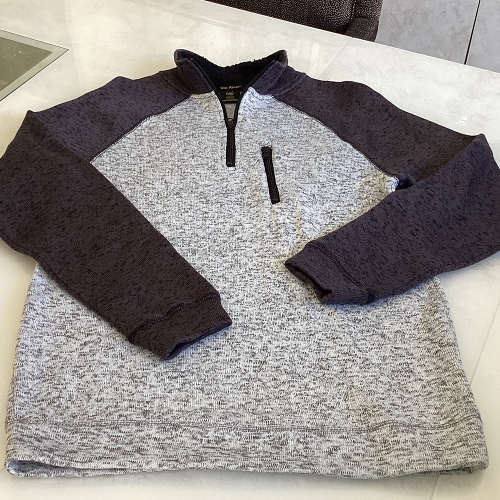Old River Men’s Black and Gray Zip-Up Sweater
